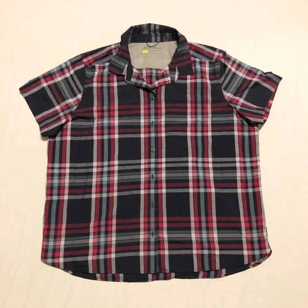 Eddie  Bauer Travex Button Shirt Womens Size XL Plaid Short Sleeve Shirt